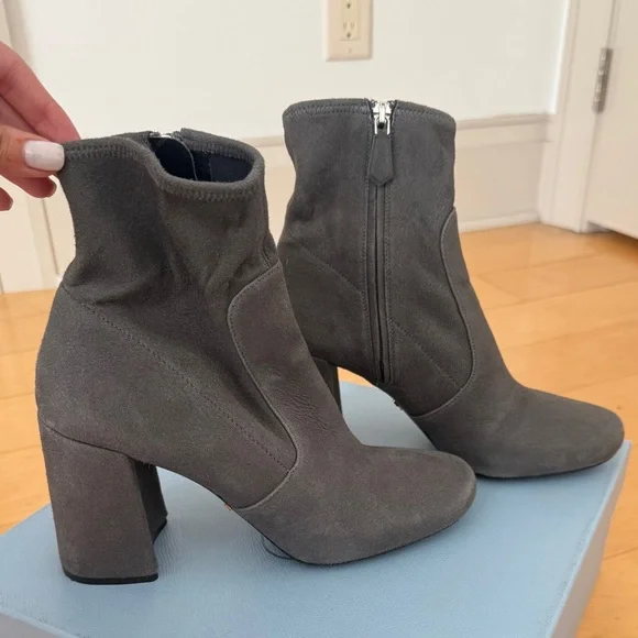 LIKE NEW Prada Suede Ankle Heeled Boots, Size 39